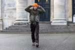 Signal story case fashion boy with black clothing on the street
