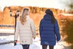 C2E story case fashion beige and blue outdoor jacket